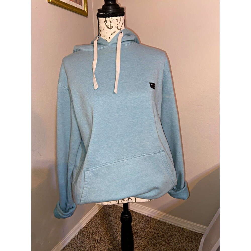 Billabong Mens L Blue Solid Fleece Pullover Hoodie Logo Drawstring Pockets